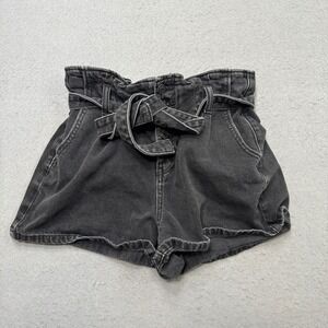 American Eagle Shorts Women's 4 Black Paperbag Denim High Rise Button Fly Belted